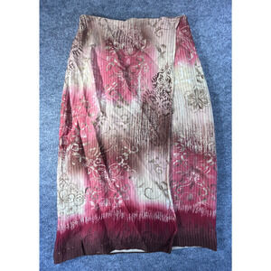Vintage Dana Buchman Silk Linen Blend Wrap Skirt Red/Beige Floral Pattern Sz 12